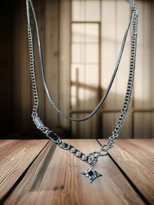 1pc Double-Layered Necklace, Unisex Sweater Chain, Hip-Hop Style Choker Necklace For Couples