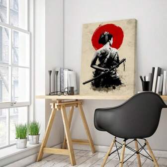 Japanese Female Warrior Canvas Art: Modern Poster, Indoor/Outdoor Home Decor, Abstract Wall Art, Gift For Cafe, Office, Bedroom - Unframed