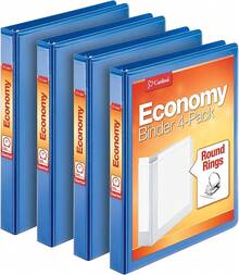 Almacenamiento de archivos  Cardinal Economy 79510 Archivadores de anillas redondas, 2.54, 4 unidades, Negro, 1 pulg. IWND - Negro - Ver 1