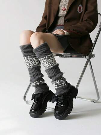 1双秋冬灰色/黑色/白色/咖啡色复古保暖美利奴羊毛针织过膝舒适腿套