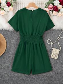 Mono casual de mujer con mangas cortas con botones, cintura con cordón - Verde Oscuro - Ver 5