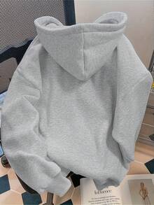 素色連帽套頭運動衫，可愛女款Y2K連帽衫，秋季女裝返校休閒風 - 灰色 - 查看 4