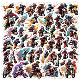 50张酷炫越野摩托车卡通可爱涂鸦贴纸，可用于DIY手册、吉他、杯子、头盔等，创意节日装饰贴纸