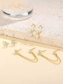 rakol 6 件/套时尚简约金色星叶女士耳环套装，适合女性日常佩戴和装饰女士礼物