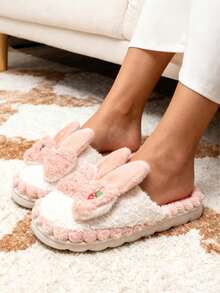 Pantuflas para mujer con diseño de capucha de conejo, pantuflas de interior para otoño e invierno para uso en el hogar, pantuflas cómodas y cálidas para dormitorios de estudiantes, pantuflas esponjosas - Rosa - Ver 4
