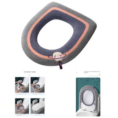 Protector grueso asiento de inodoro el hogar, funda Universal asiento de inodoro de invierno las cuatro estaciones con asa, alfombrillas de inodoro lavables de dibujos anima