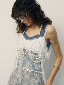 DEKUNER 时尚镂空露背胸链，甜美可爱少女风串珠吊带背心 YK2 设计，适合约会、日常穿着和街拍穿搭 - 白色 - 查看 12