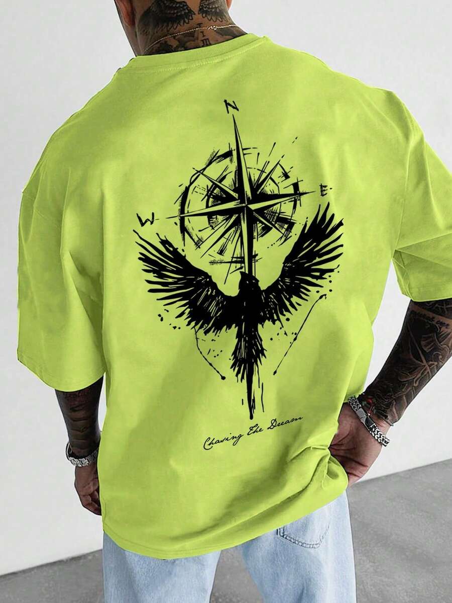 Men's Summer Eagle Print Round Neck Short Sleeve Casual T-Shirt - Mint Green - View 1