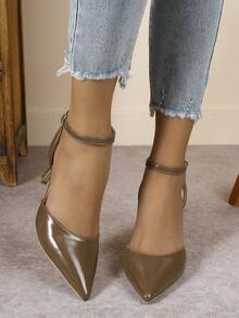 Giày cao gót mũi nhọn thanh lịch dành cho nữ, dép sandal hở lưng đa năng cho mùa hè, giày cao gót mèo con - màu nâu - Xem 6