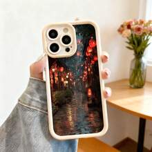 Cubierta de teléfono con diseño de calle tradicional china con linternas rojas y lluvia color negro para iPhone 14 Pro Max ideal para uso diario y ocasiones especiales - Negro - Ver 3