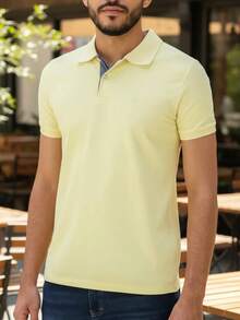 Ogochi Men's Basic Plain Polo Shirt With Logo, No Pocket, Original - Yellow - View 2