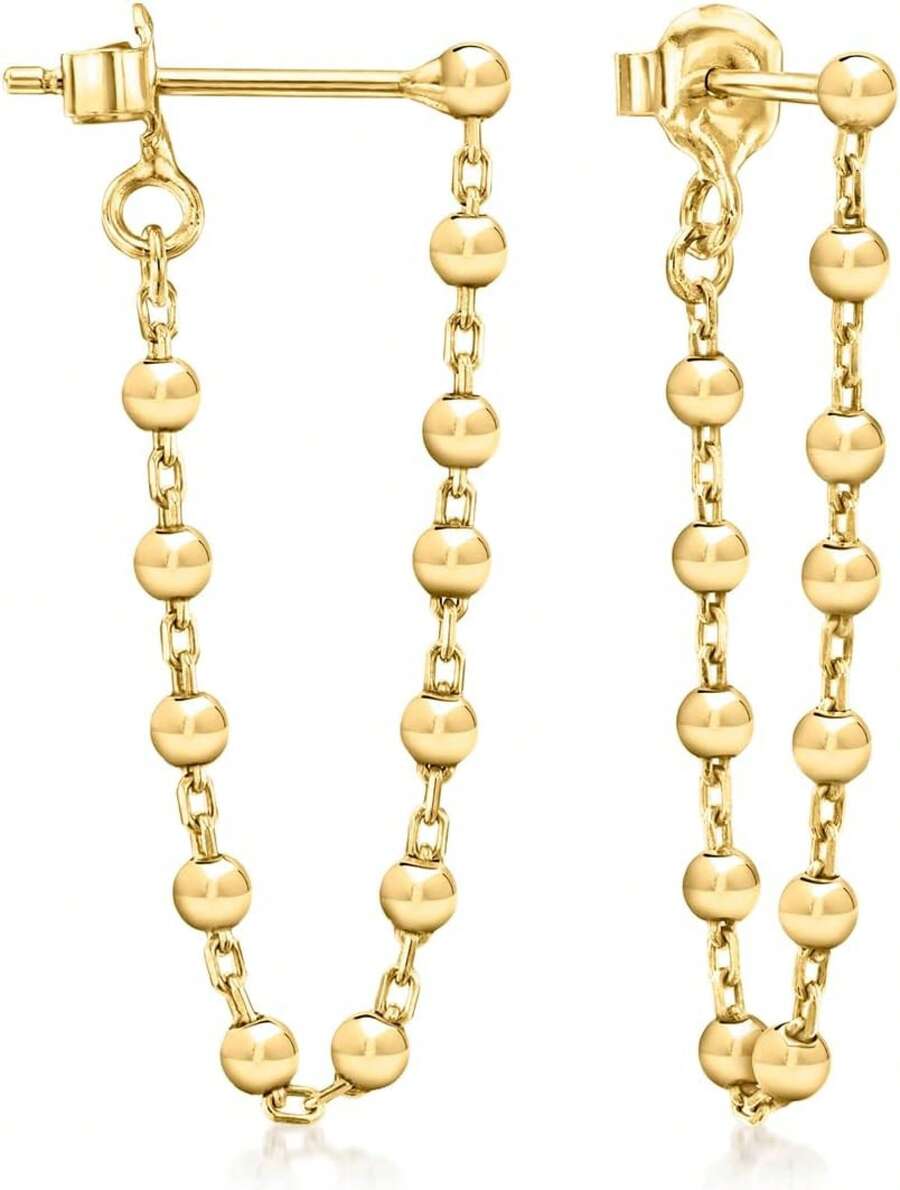By Ross-Simons 18kt Gold Over Sterling Bead-Chain Drop Earrings - 1 - 查看 1