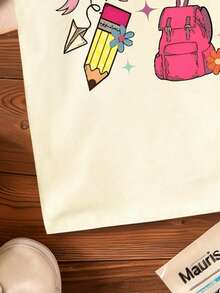 Áo thun tay ngắn in họa tiết hoạt hình cho bé gái - Màu be - Xem 7