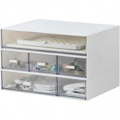 Desk Organizer With 6 Drawers Makeup Organizer Plastic Cosmetic Organizer Bathroom Organization Boxes Desktop Storage Box White