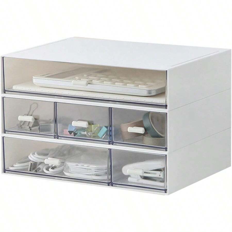 Desk Organizer With 6 Drawers Makeup Organizer Plastic Cosmetic Organizer Bathroom Organization Boxes Desktop Storage Box White