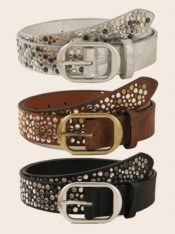 1 peça cinto feminino estilo punk com strass brilhantes e fivela assimétrica de metal PU, adequado para festas, viagens, moda verão, escola outono, Halloween