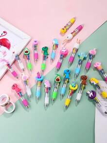 1/5/10支装迷你马卡龙彩色礼盒套装，趣味动物造型，4合1彩色墨水可爱动物图案，儿童礼品套装，婴儿洗礼礼物，洗礼和生日礼物，办公和学校用品，课堂奖励，可爱笔礼品派对礼品袋套装（款式随机） - 彩色 - 查看 6