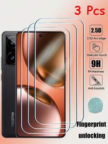 3Pcs Tempered Glass Compatible With Realme C71 C73 C75 C60 C61 C65 C67 C51 C53 C55 12 14 GT 7T 7 8 Pro Screen Protector Full Cover Glue Screen Glass Ultrasonic Fingerprint Unlocking - Clear - View 14