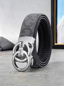 1 Piece Men's Letter Alloy Automatic-Buckle Belt, Light Luxury Business Letter-Printed Belt, 47 Inches. Suitable For Daily Commuting And Business Office Scenarios, Featuring A Simple And Low-Key Design. An Ideal Gift For Brothers, Family Members And Boyfriends On Christmas. - Multicolor - View 2