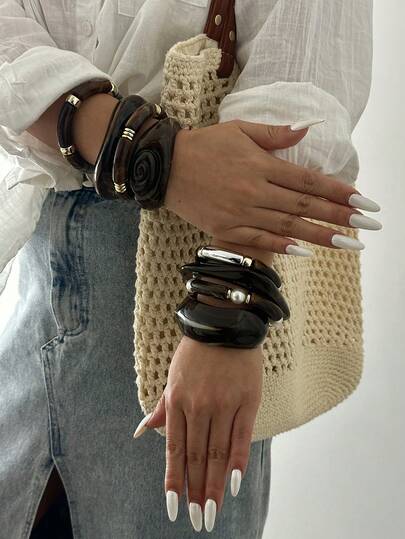 Acrylic Tie Dye Candy Color Asymmetrical Wide Bangle Bracelet For Women