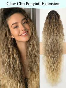 马尾接发 30 英寸长卷发波浪形抽绳马尾接发 合成发夹接发 自然造型合成假发 女士适用 - 彩色 - 查看 11
