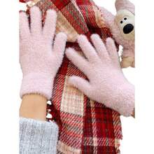 1pc Unisex Simple Solid Color Plush Thickened All-Match Gloves Simple And Fashionable Knitted Plush Outdoor Warm Gloves Suitable For Outdoor Cycling, Writing, Office, Daily Wear, Perfect Gift For Autumn And Winter Halloween - trắng - Xem 7