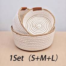 1/3 سلة تخزين مصنوعة يدويًا من القطن المنسوج، بطراز ريفي كريمي، مناسبة لتخزين المفاتيح في المدخل، وتنظيم مكتب المكتب، وديكور المنزل، وتخزين مستحضرات التجميل، لجميع المواسم - أبيض - مشاهدة 12