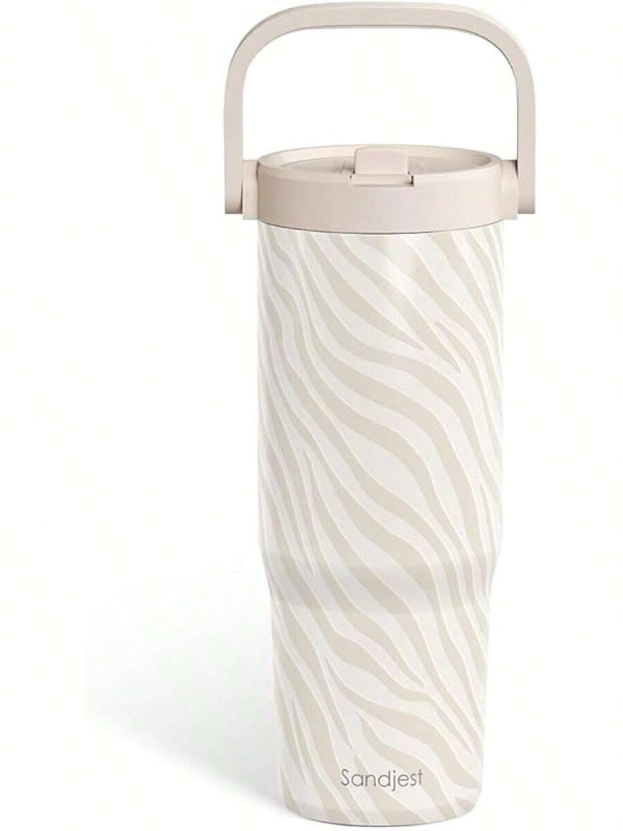 Pink Bow Stainless Steel Straw Lid Tumbler 30oz With Carry Handle For Women Girls, Insulated Travel Coffee Cup, Gift For Sports Outdoor Workout Christmas Birthday - 斑馬皮 - 查看 1