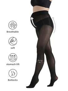 1pc Plus Size Maternity Pantyhose With Horse Oil, Ultra-Thin Shiny Sexy Summer Style, Anti-Snag Anti-Slip Crotch, Minimalist Solid Color Elastic Leggings - Multicolor - View 3