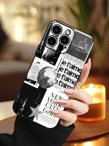 1PC Funda de teléfono TPU con diseño de ciudad de Nueva York en estilo urbano y moderno, arte gráfico en blanco y negro con toque elegante, protección para lente, resistente a caídas, textura mate suave, ideal para mujeres, amantes del estilo metropolitano y la moda contemporánea, regalo festivo, compatible con iPhone16/15/14/13/12/11/XS/XR/X/PLUS/PRO/PROMAX, compatible con Galaxy A21/A24/A25/A32/A34/A35/A54/A55, Galaxy S20/S21/S22/S23/S24 Ultra, agarre cómodo, regalo de temporada para amigos, novia, novio, familia - Negro - Ver 2