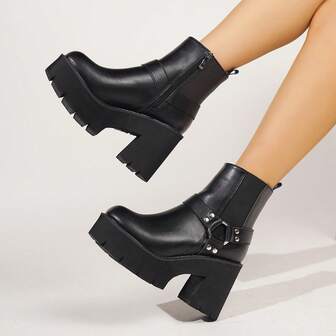 Women's Black Casual Vacation Platform Wedge Boots