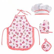 11 piezas/4 piezas Juego de rol de chef para niños, molde de pastel de huevo de dinosaurio, delantal rosa y herramientas de cocción, adecuado para niños y niñas en juego de cocina de fantasía, incluye delantal, gorro, guantes (color aleatorio) (patrón aleatorio) - Multicolor - Ver 7
