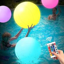 MIAOKE Juguetes De Piscina De 16 Pulgadas (Paquete De 3/5/10) - Pelota De Playa Led con Control Remoto, para Juegos De Piscina, Fiestas Nocturnas De Verano - BLANCO - Ver 3