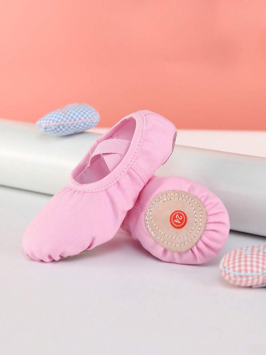 儿童公主芭蕾舞鞋，室内软底舞蹈鞋，练习鞋，瑜伽鞋，平底拖鞋 - 玫紅色 - 查看 1