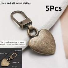 5pcs/10pcs Heart-Shaped Metal Zipper Pulls, Detachable Replacement Zipper Heads For Bags, Jackets, Clothes, Shoes, Universal Zipper Sliders, Long, Pendant, Wave Styles