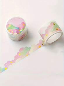 118.11 英寸金色箔云朵图案和纸胶带 - 柔和彩虹渐变，饰以星星和云朵图案，耐用纸艺胶带，适用于 DIY 手账、剪贴簿、礼品包装 - 装饰文具、手账装饰、趣味设计、鲜艳色彩、创意项目、子弹笔记装饰、艺术设计、光滑质地、手账爱好者