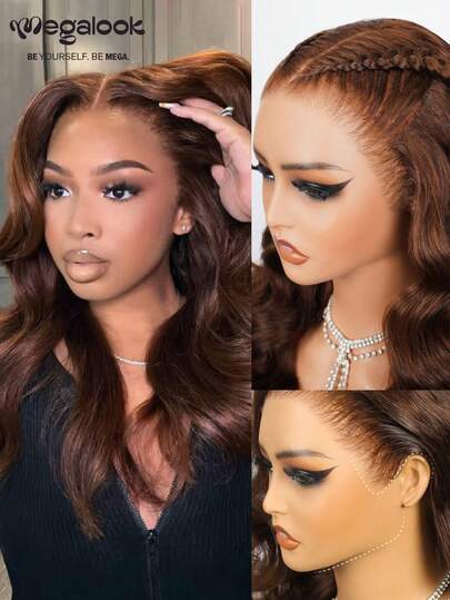 MEGALOOK Dark Brown Body Wave Wig With Drawstring Upgrade 13x6 Three-Go™ Glueless Wigs - 100% Human Hair #4 Brown Color Pre Cut Lace Ear-To-Ear Lace Pre Plucked Natural Hairline With Transparent Lace Wavy Style No Glue Needed Beginner Friendly Natural Looking Daily Use Office Ready Corpse Bride Halloween Vibes Party Style Y2K Baddie Vacation Outfits Outdoor Cosplay Campus School Holiday Christmas Part Wedding Festival Ready For Women