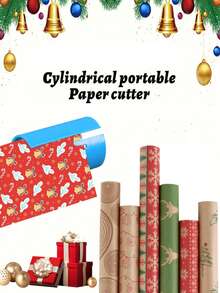 1pc Holiday Gift Wrap Cutter - Portable Mini Paper Trimmer, Packaging Scissors, Round Tube Paper Cutter, Suitable For Christmas, Halloween, Valentine's Day - Multicolor - View 6
