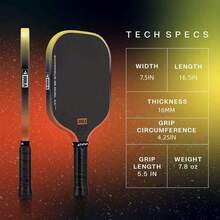 3S一体式匹克球拍 - 碳纤维原色表面，纤薄宽体，空气动力学弧形设计 - 高级哑光纹理表面 - 推进芯 - 16毫米拍面 - UPA-A认证 - 橘色 - 查看 6