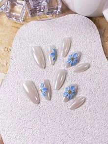 10片装简约百搭渐变椭圆形美甲贴纸 美甲用品 手工按压式美甲 - 黃色 - 查看 6