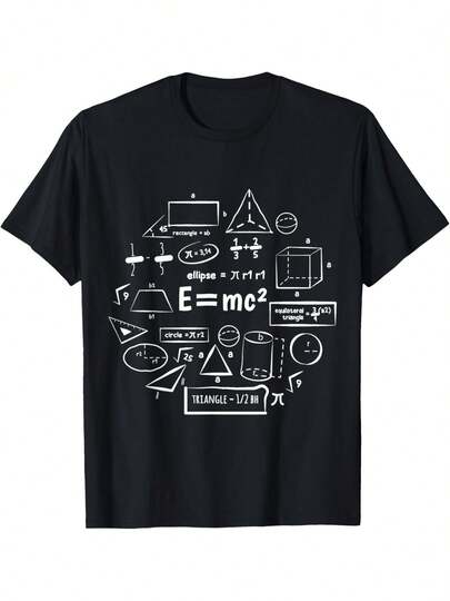 E=mc2 Ecuación Minimalista Única Personalidad Impresión Patrón, Camiseta Casual de Cuello Redondo Manga Corta, Versión Cómoda de Algodón Manga Corta, Cuatro Estaciones Se Puede Usar 220g