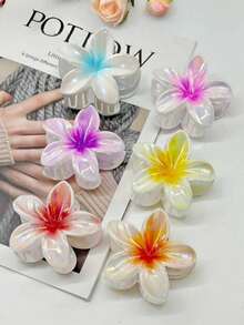 6pcs/1pc Multi-Functional Egg-Shaped Floral Hair Claw Clips, Hair Accessories, Headpieces, Tropical Print, Boho Style, Casual, Party, Streetwear, ABS Plastic Hair Claws, Hair Clips, Suitable For All Seasons, Can Securely Fix Buns, Firmly Hold Hair, Suitable For Women & Girls Daily Use, Festivals, Parties, Gifts, Non-Slip, Suitable For Thick & Thin Hair Flower Hair Clip Summer - Multicolor - View 2