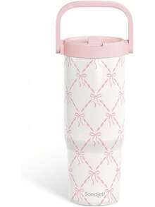 Pink Bow Stainless Steel Straw Lid Tumbler 30oz With Carry Handle For Women Girls, Insulated Travel Coffee Cup, Gift For Sports Outdoor Workout Christmas Birthday - 弓3 - 查看 8