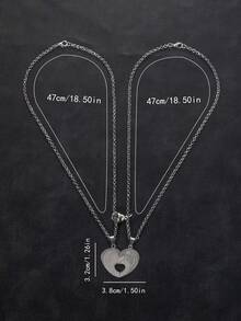 2件套时尚镂空心形字母不锈钢吊坠项链，可调节扣环，适合情侣日常佩戴，情人节送给男友/女友的礼物 - 銀色 - 查看 6