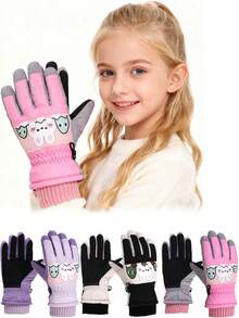 1 par de guantes de esquí con diseño de dibujos animados para niños, guantes de nieve impermeables con forro cálido para niños y niñas, adecuados para juegos al aire libre en clima frío