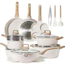Non-Stick Ceramic Cookware Set, Healthy Pot And Pan Set, Including Soup Pot, Frying Pan And Pan Set, Kitchen Cooking Set, White Granite Coating, Suitable For Stir-Frying And Cooking, Essential Kitchen Utensils For Induction Cooktop - View 2