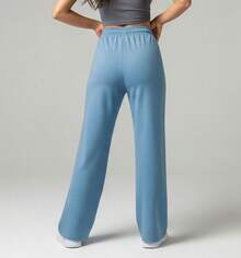 Wide Leg Pants With Flare Leg, Sophisticated Fit, Structured Style, High , Contemporary, Casual, Comfortable, Modern, Chic - 淺藍色 - 查看 2