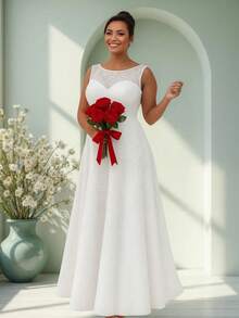 Vestido Casamento Noiva Festa 84 Plus Size Renda Civil branco Longo - Branco - Visão 1