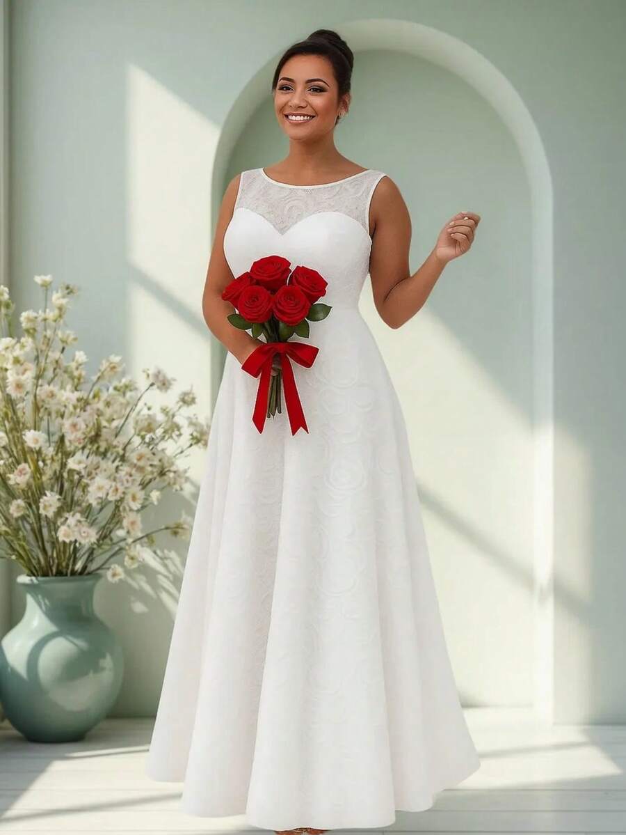Vestido Casamento Noiva Festa 84 Plus Size Renda Civil branco Longo - Branco - Visão 1