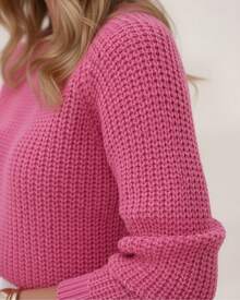 Women's Knitted Blouse Fang Sleeve Tricot Sweater - 玫紅色 - 查看 4